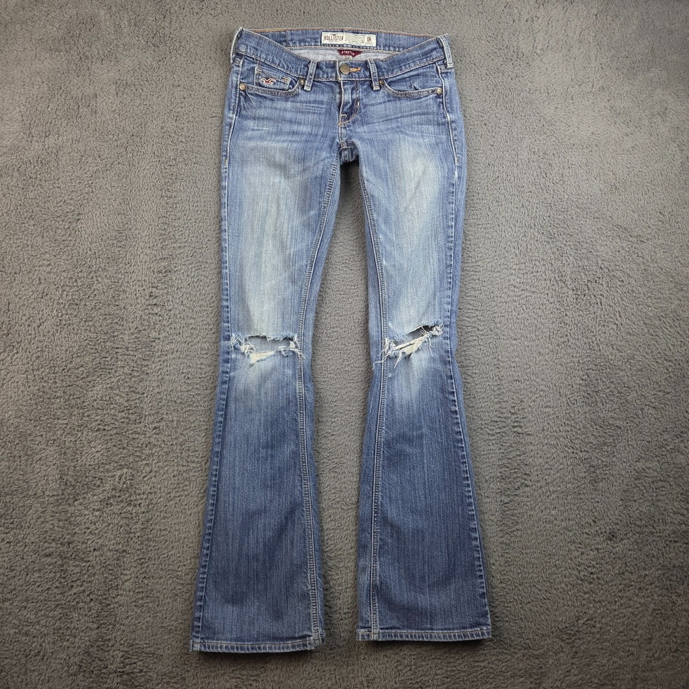 Y2K Hollister Jeans Women's 0R Flare Leg Distressed Ultra Low Rise Boho Indie